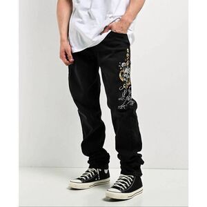 Ed Hardy Men's Slim Tapered Jeans Black Skull Dagger Embroidered Size 38
